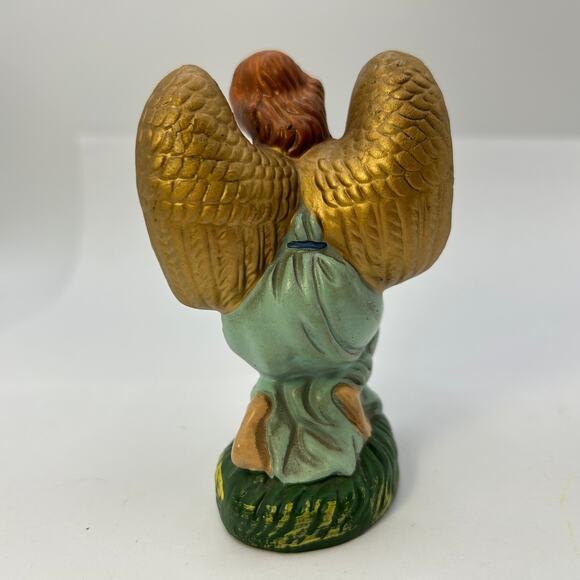 Vintage Nativity Angel Gold Wings Crossed Hands 3 3/4" Made in Japan Green - Picture 5 of 9
